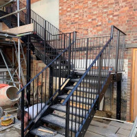 An image of a metal fire escape staircase we fabricated